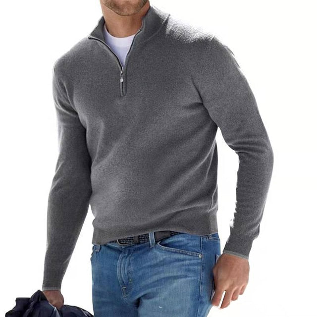 Slim Fit Zip Up V Neck Pullover Sweater for Men