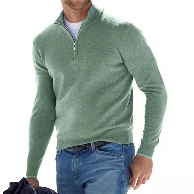 Slim Fit Zip Up V Neck Pullover Sweater for Men