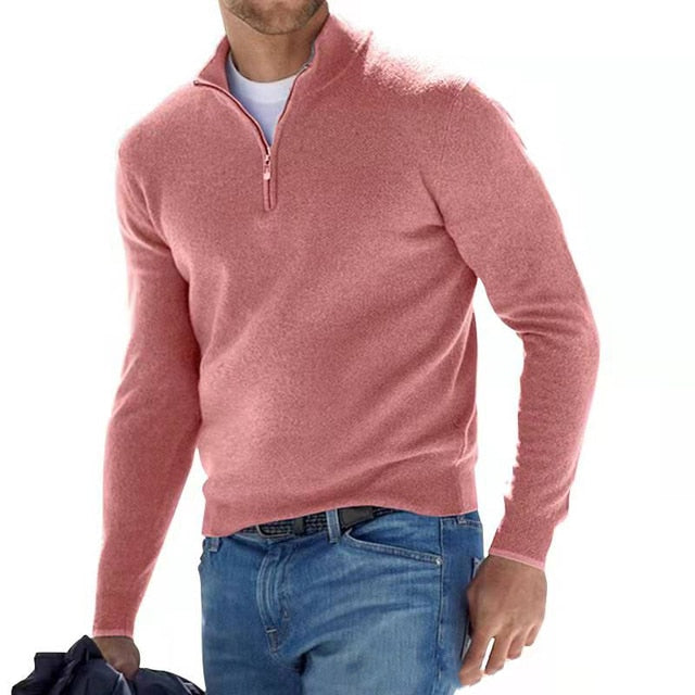 Slim Fit Zip Up V Neck Pullover Sweater for Men