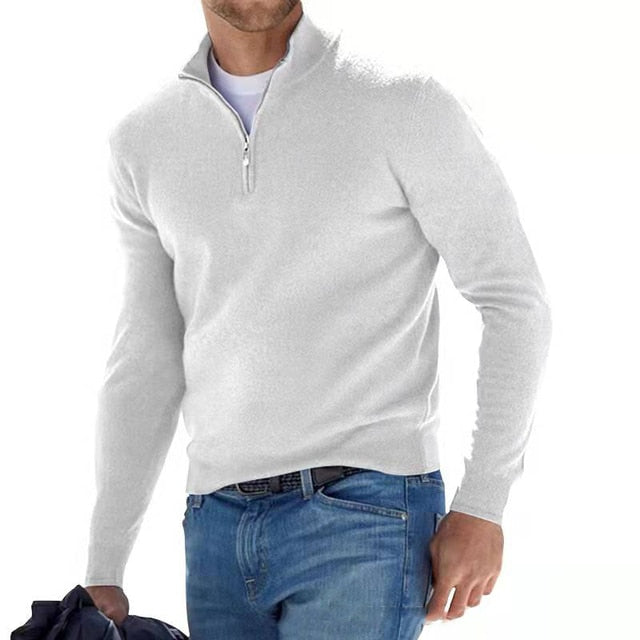 Slim Fit Zip Up V Neck Pullover Sweater for Men