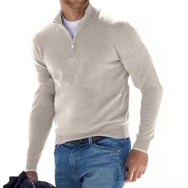 Slim Fit Zip Up V Neck Pullover Sweater for Men