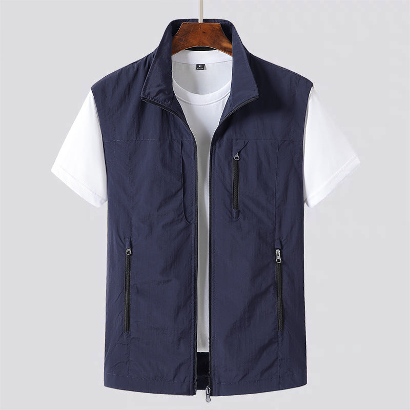 Green Lightweight Sleeveless Zip Front Utility Vest for Men | Casual Layer
