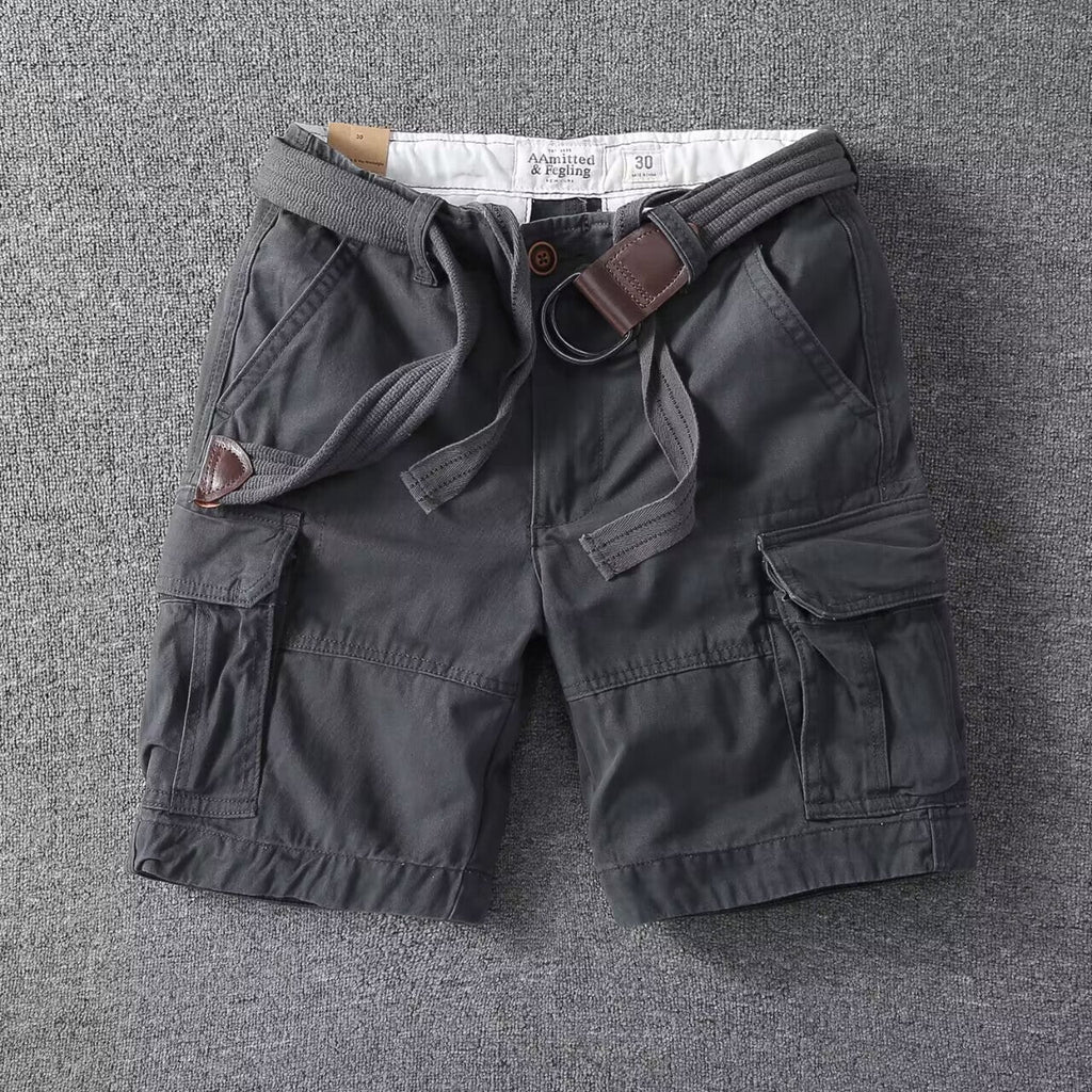 Washed Charcoal Relaxed Fit Utility Cargo Shorts for Men | Summer Streetwear