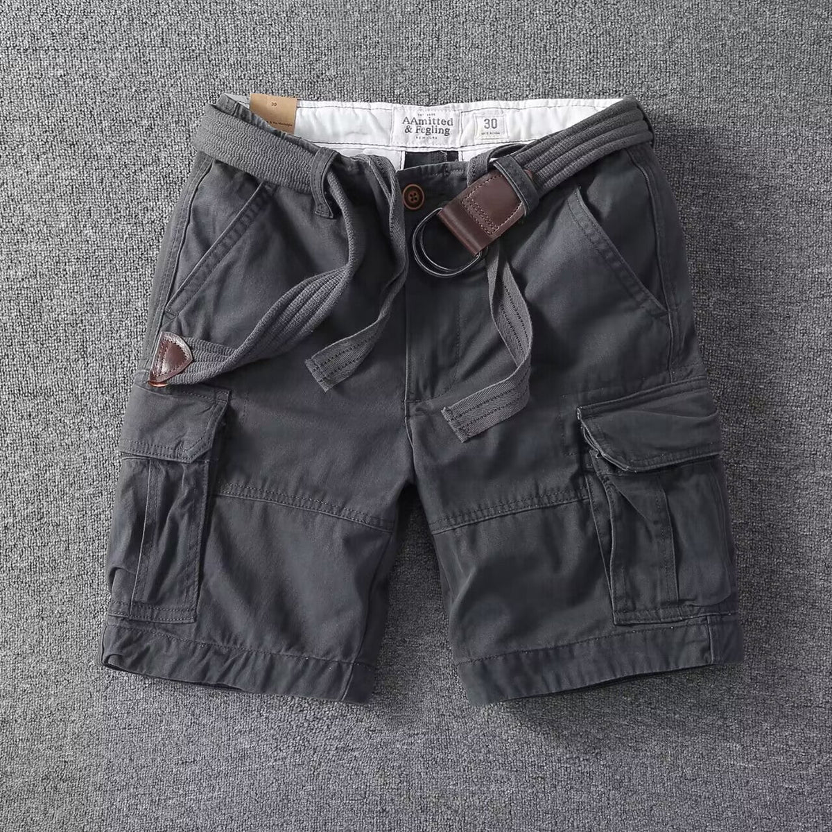 Washed Charcoal Relaxed Fit Utility Cargo Shorts for Men | Summer Streetwear