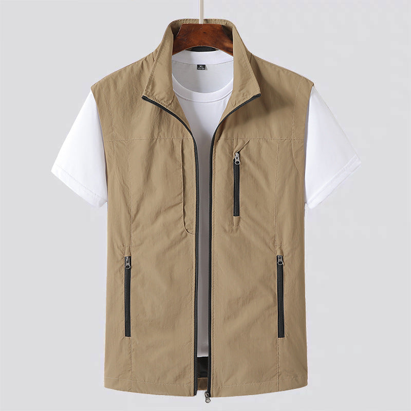 Green Lightweight Sleeveless Zip Front Utility Vest for Men | Casual Layer