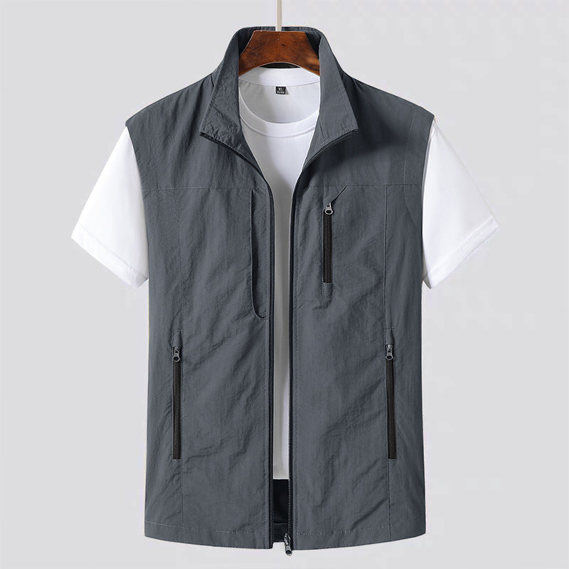 Green Lightweight Sleeveless Zip Front Utility Vest for Men | Casual Layer
