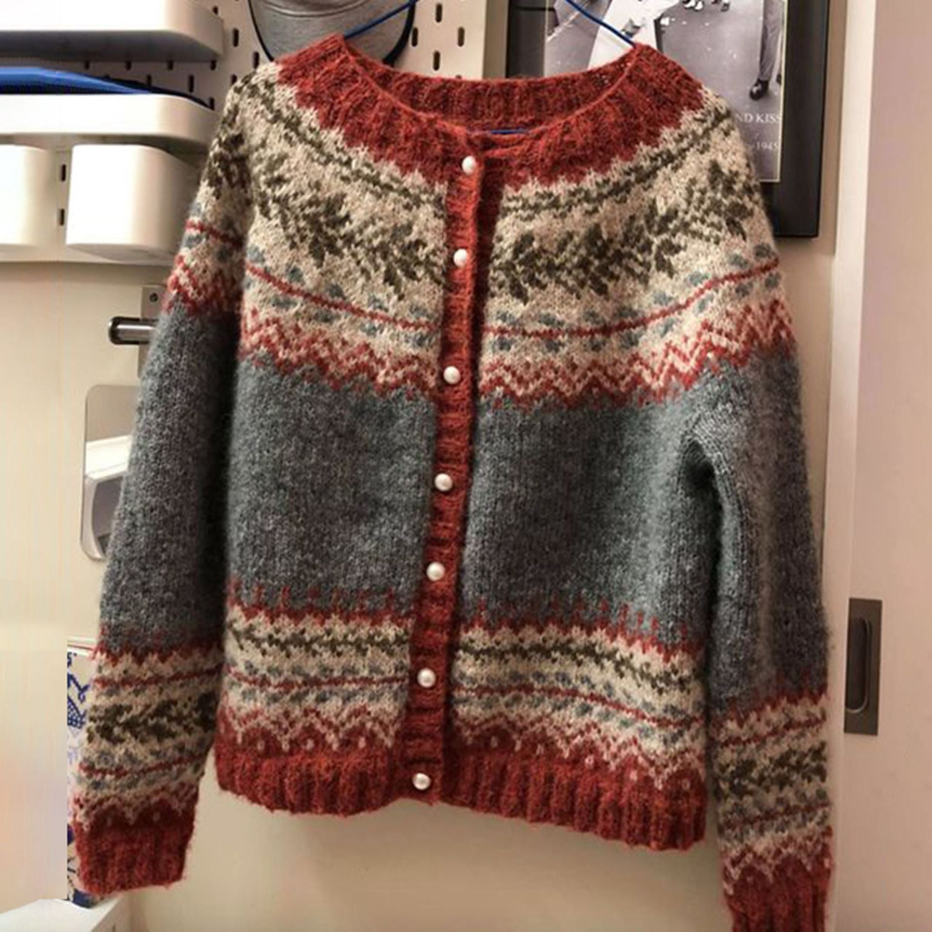 Women's Cardigan | Norwegian Pattern Button Closure Long Sleeves