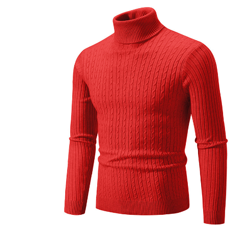 Ribbed Knit Turtleneck Long Sleeve Sweater for Men | Winter Wear