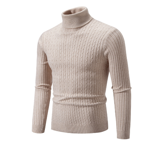 Ribbed Knit Turtleneck Long Sleeve Sweater for Men | Winter Wear