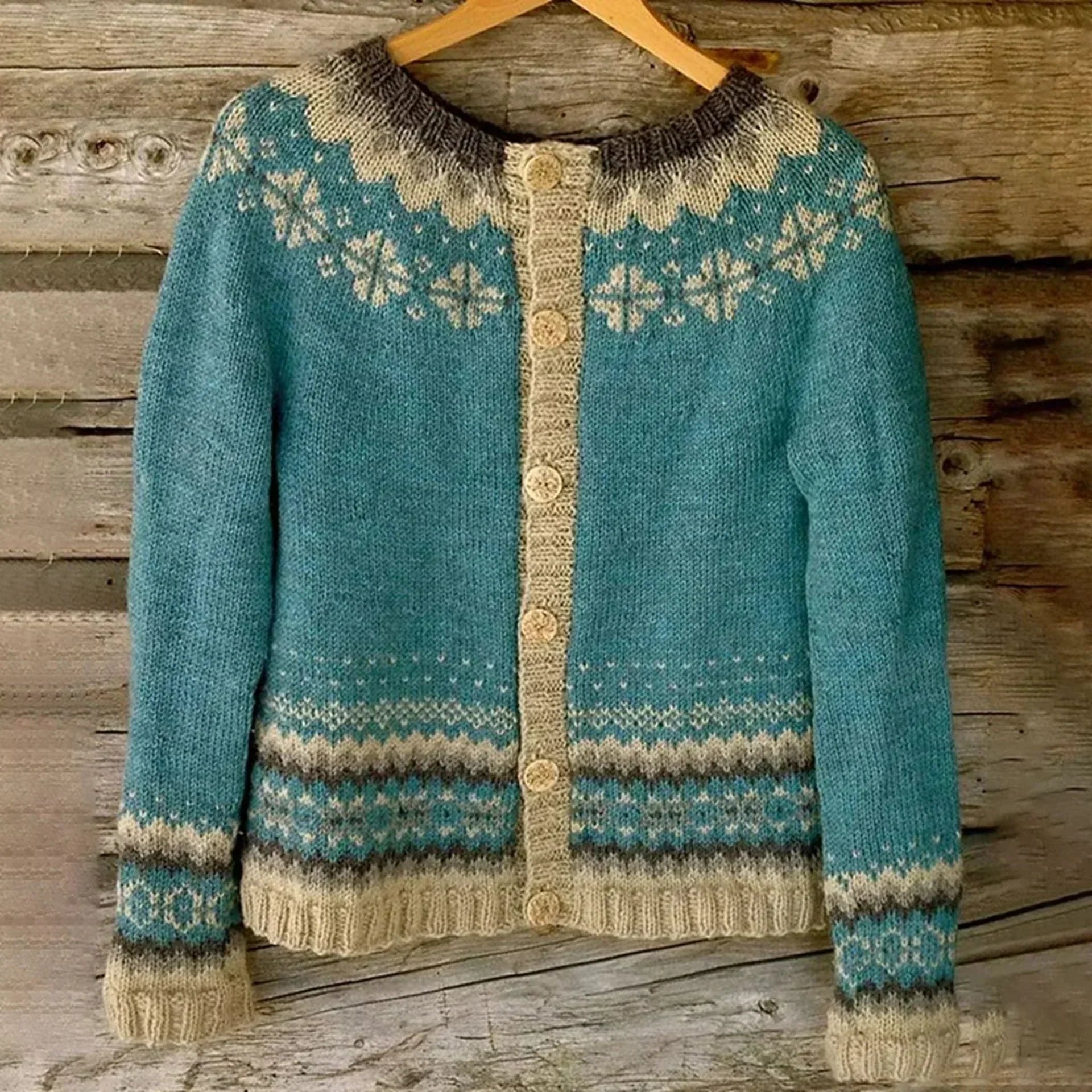 Women's Cardigan | Norwegian Pattern Button Closure Long Sleeves