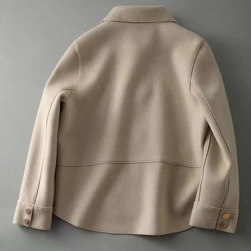 Beige Button Front Fitted Winter Coat with Long Sleeves for Women