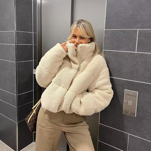 Beige Teddy Texture Oversized Coat for Women | Winter Outerwear