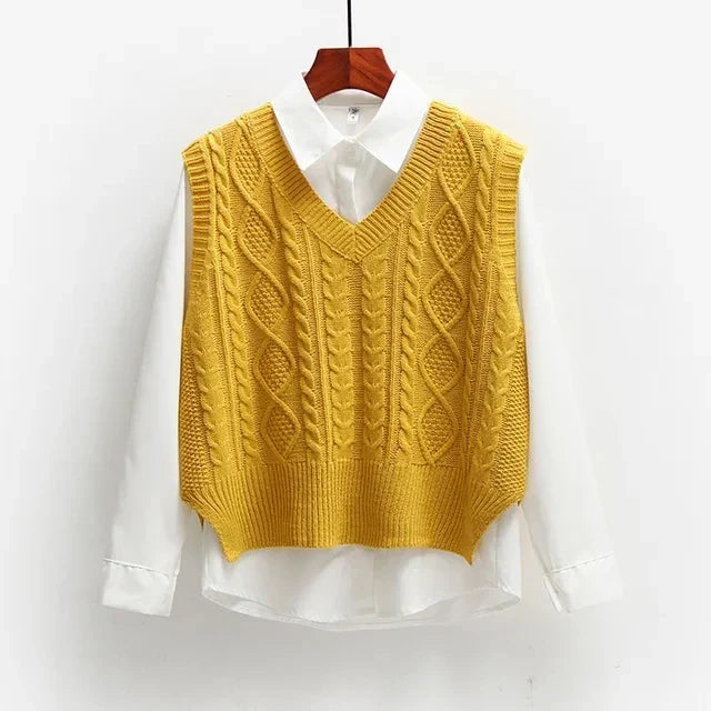 Women's Sweater | V-Neck Cable Knit Loose Fit Layer