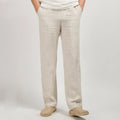 Beige Linen Relaxed Fit Straight Leg Pants for Men | Lightweight Fabric