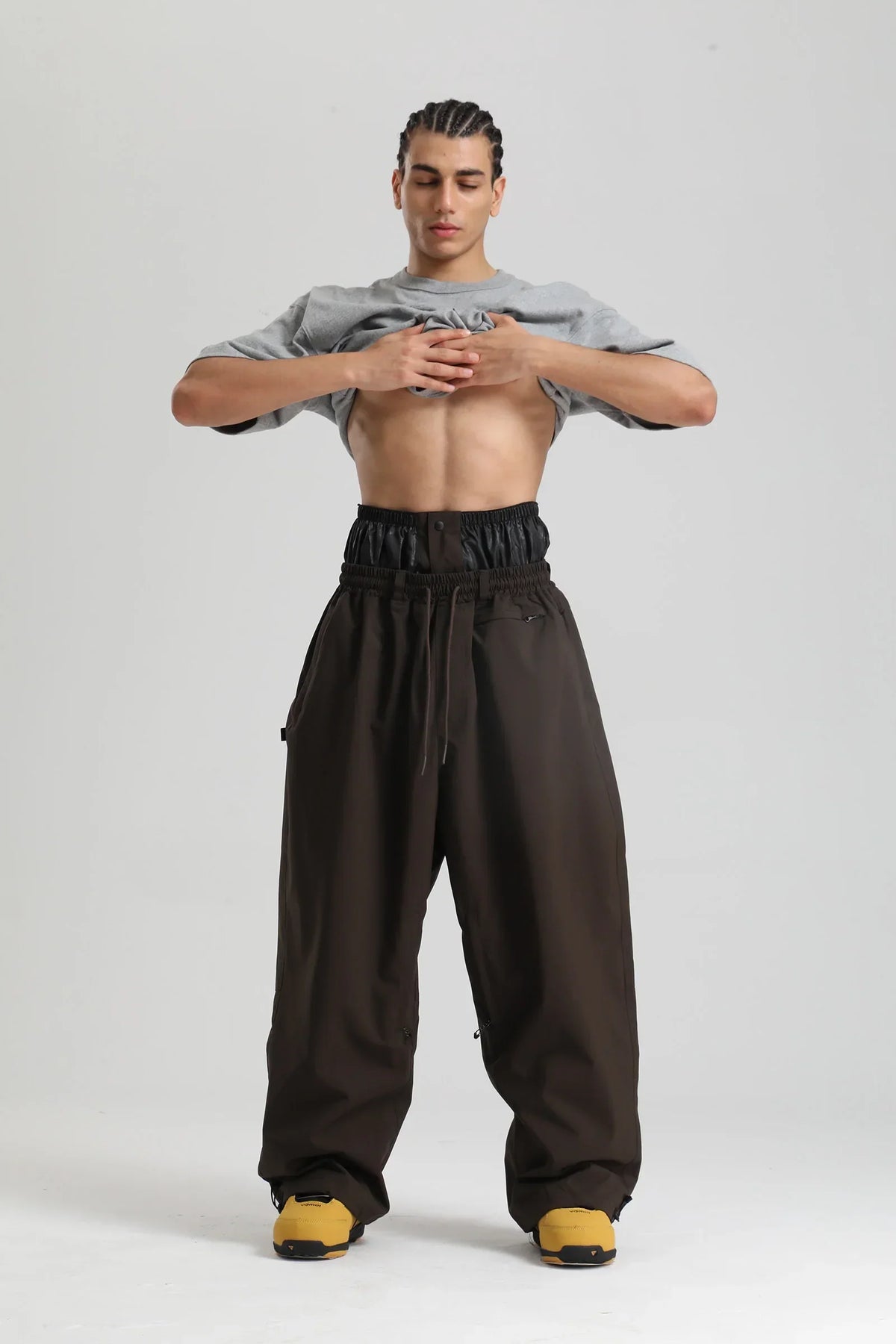 Wide Leg High Waisted Drawstring Outdoor Cargo Pants with Side Pockets for Men