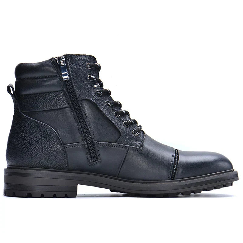 Brown Leather Lace Up Boots with Side Zipper for Men | Casual Work Style