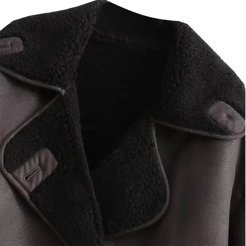 Brown Wide Collar Tailored Fit Jacket for Women | Transitional Wear