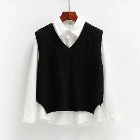Women's Sweater | Knit V-Neck Loose Fit Cable Knit