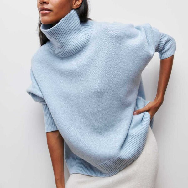 Women's Oversized Sweater with Turtleneck – Autumn/Winter – Light Blue