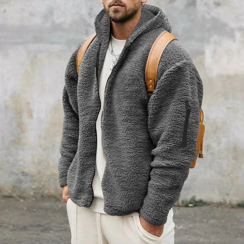 Men's Fleece Jacket | Loose Fit with Hood