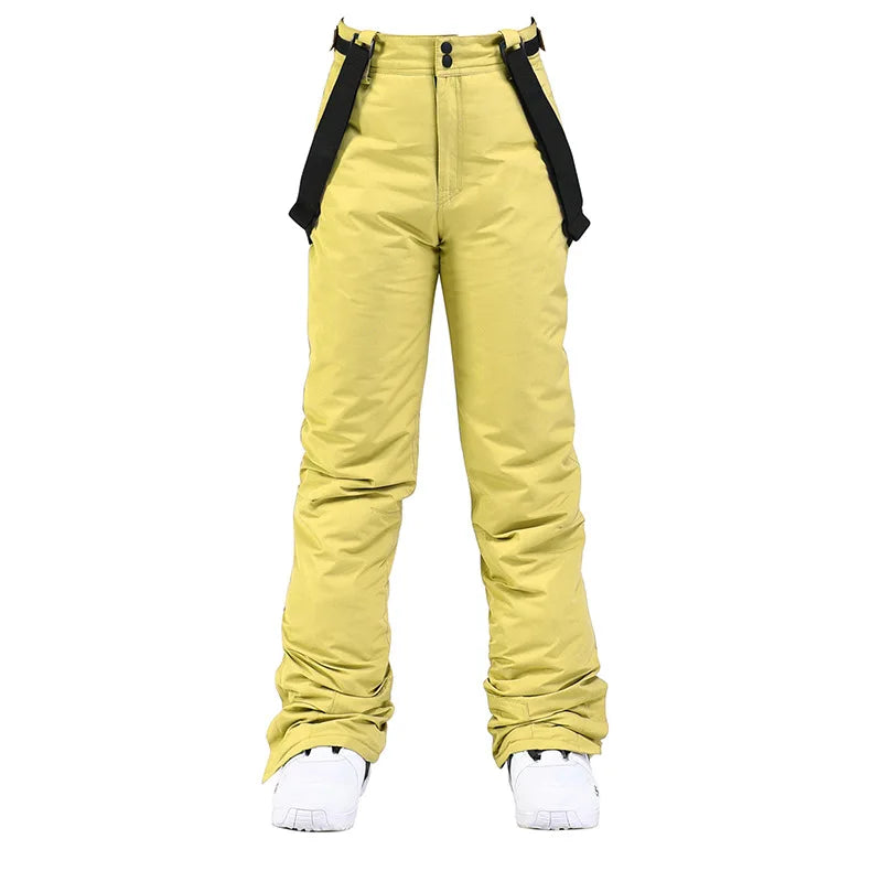 Wide Leg Straight Fit Winter Outdoor Pants with Adjustable Suspenders for Women