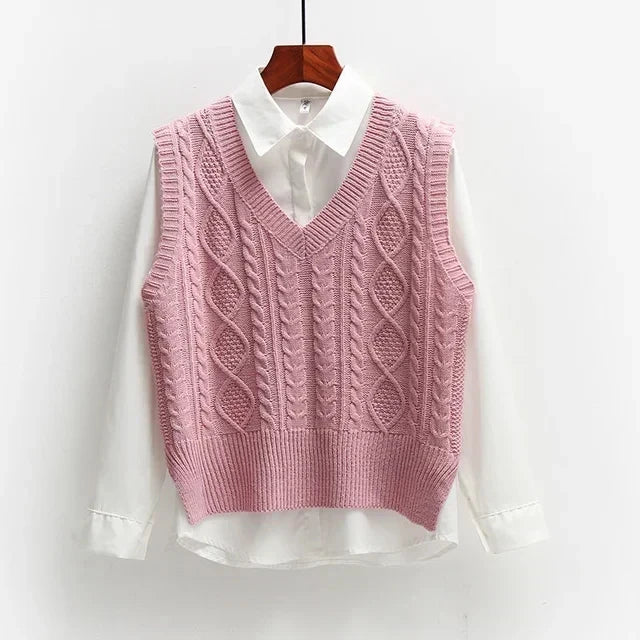 Women's Sweater | V-Neck Cable Knit Loose Fit Layer