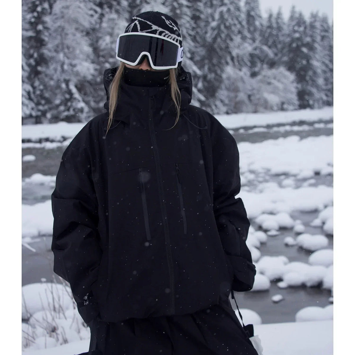 Black Ski Jacket with Windproof Hood for Men and Women | Winter Adventure