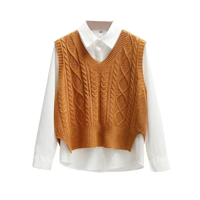 Women's Sweater | Knit V-Neck Loose Fit Cable Knit