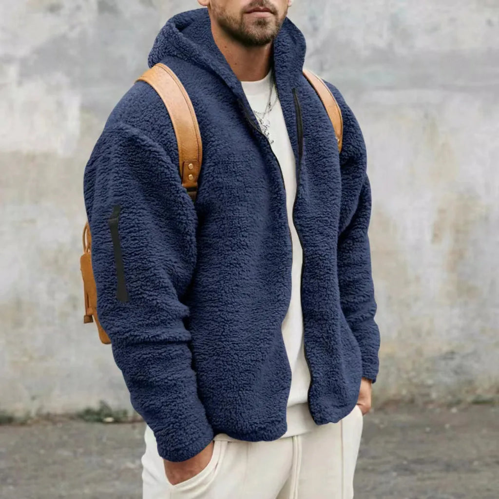 Men's Fleece Jacket | Loose Fit with Hood