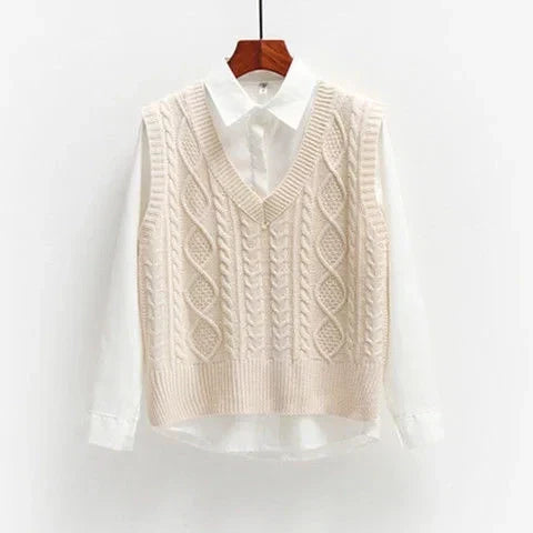 Women's Sweater | V-Neck Cable Knit Loose Fit Layer