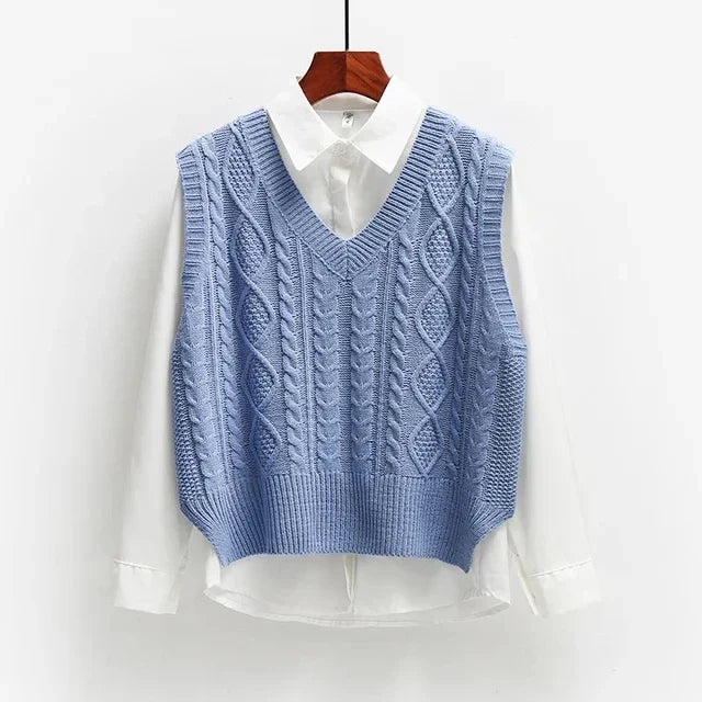 Women's Sweater | Knit V-Neck Loose Fit Cable Knit