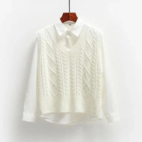 Women's Sweater | V-Neck Cable Knit Loose Fit Layer