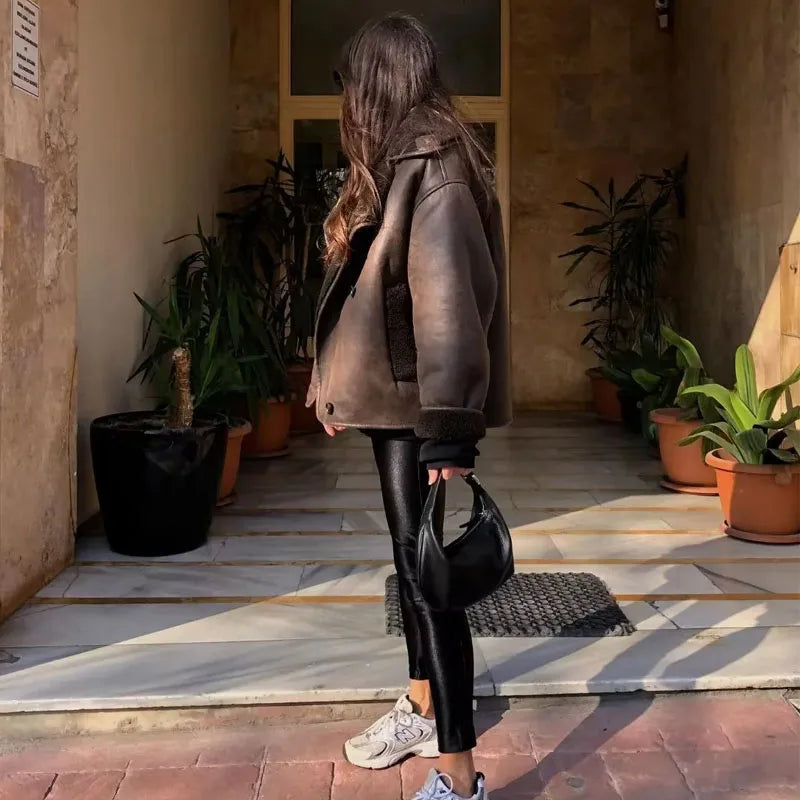 Brown Wide Collar Tailored Fit Jacket for Women | Transitional Wear