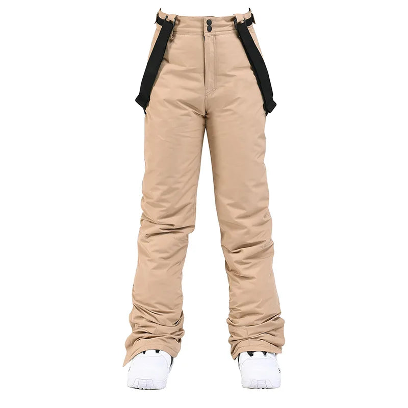Wide Leg Straight Fit Winter Outdoor Pants with Adjustable Suspenders for Women