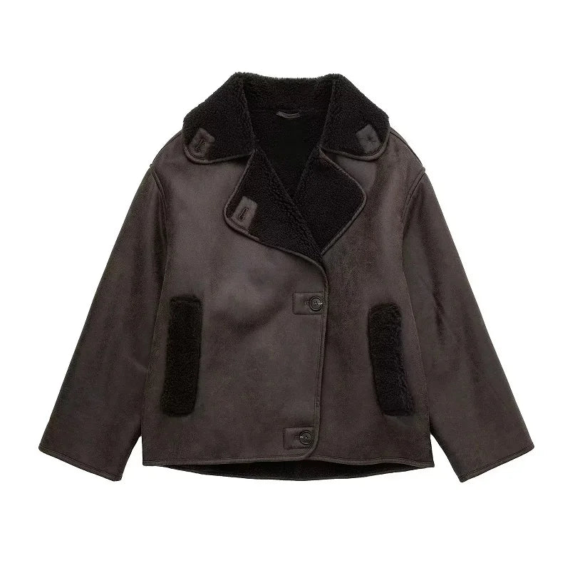 Brown Wide Collar Tailored Fit Jacket for Women | Transitional Wear