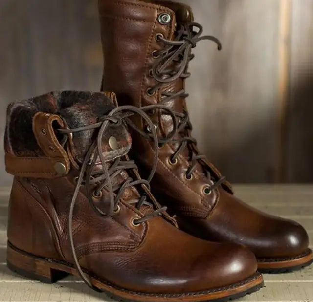 Dark Brown Leather Boots with Flexible Fit and Breathable Lining for Women