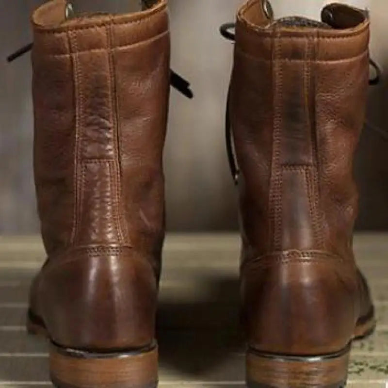 Dark Brown Leather Boots with Flexible Fit and Breathable Lining for Women