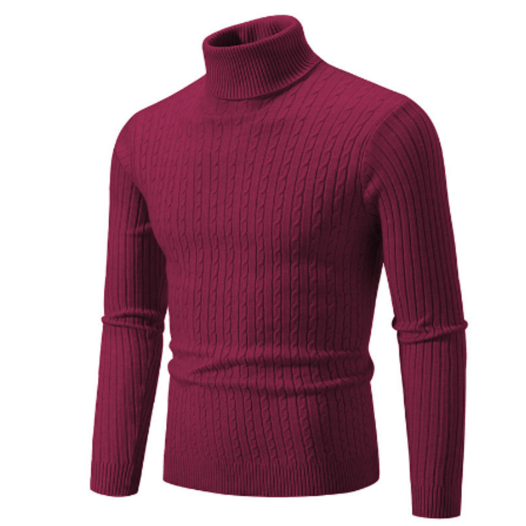 Ribbed Knit Turtleneck Long Sleeve Sweater for Men | Winter Wear