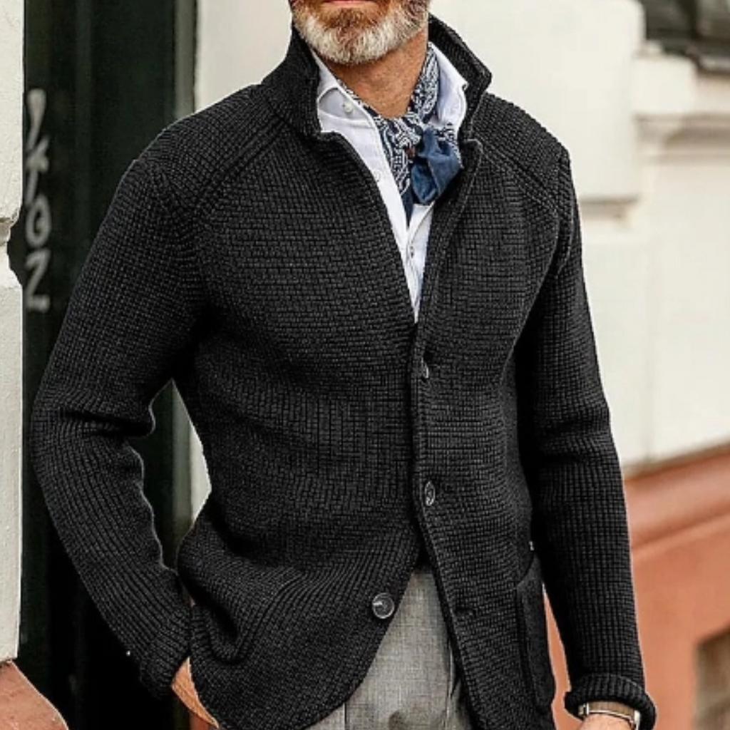 Ribbed Knit Button Front Cardigan for Men | Cold Weather Wear