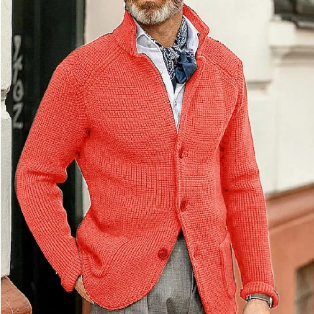 Ribbed Knit Button Front Cardigan for Men | Cold Weather Wear