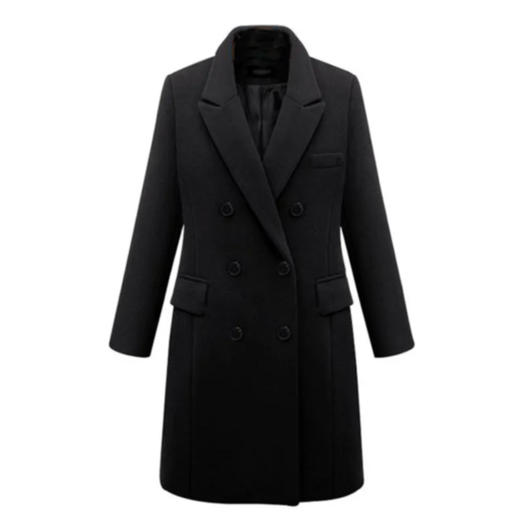 Notched Collar Long Line Tailored Winter Coat with Button Front for Women