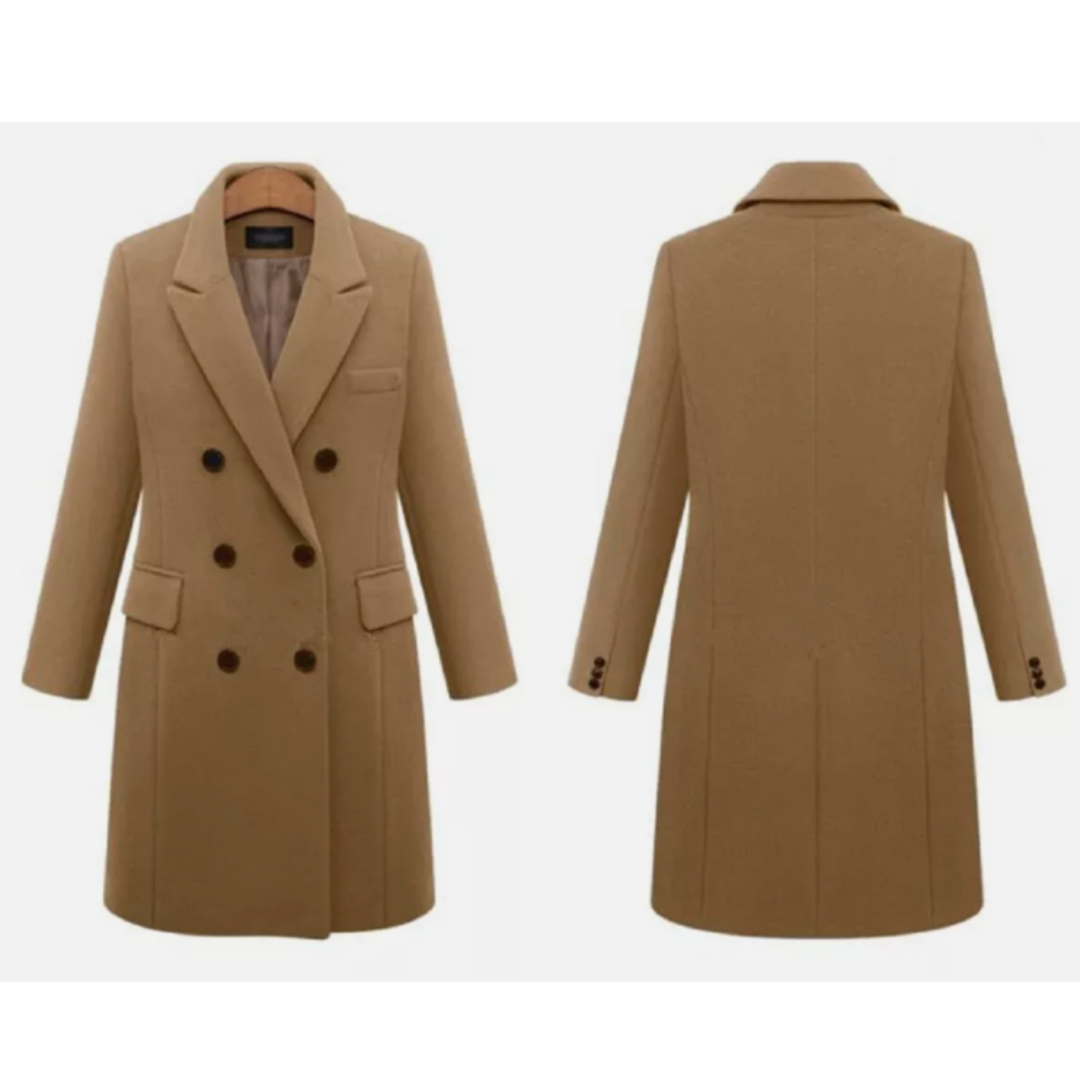Notched Collar Long Line Tailored Winter Coat with Button Front for Women
