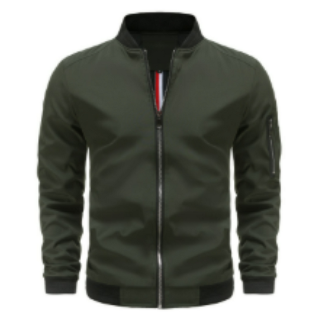 Ribbed Collar Full Zip Bomber Jacket for Men | Everyday Wear