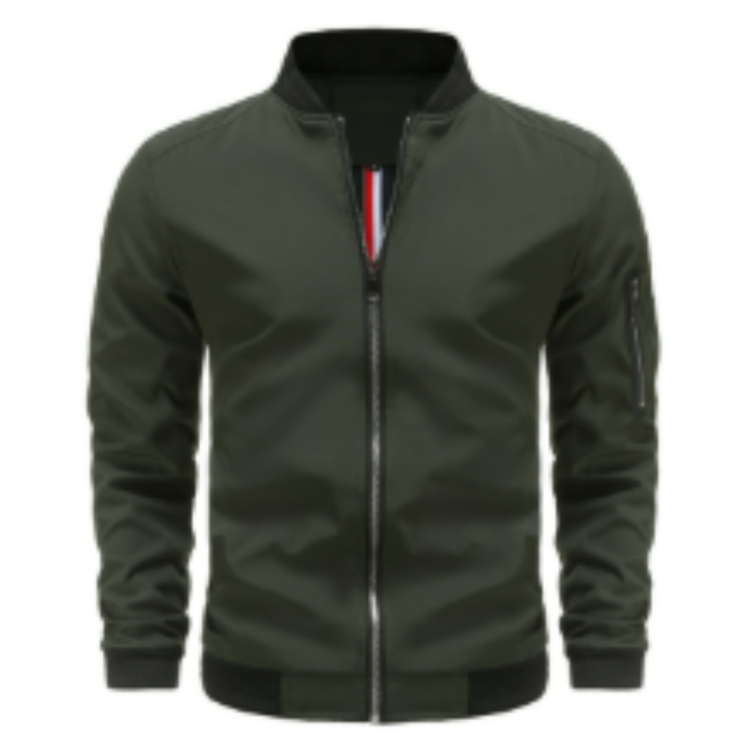 Ribbed Collar Full Zip Bomber Jacket for Men | Everyday Wear