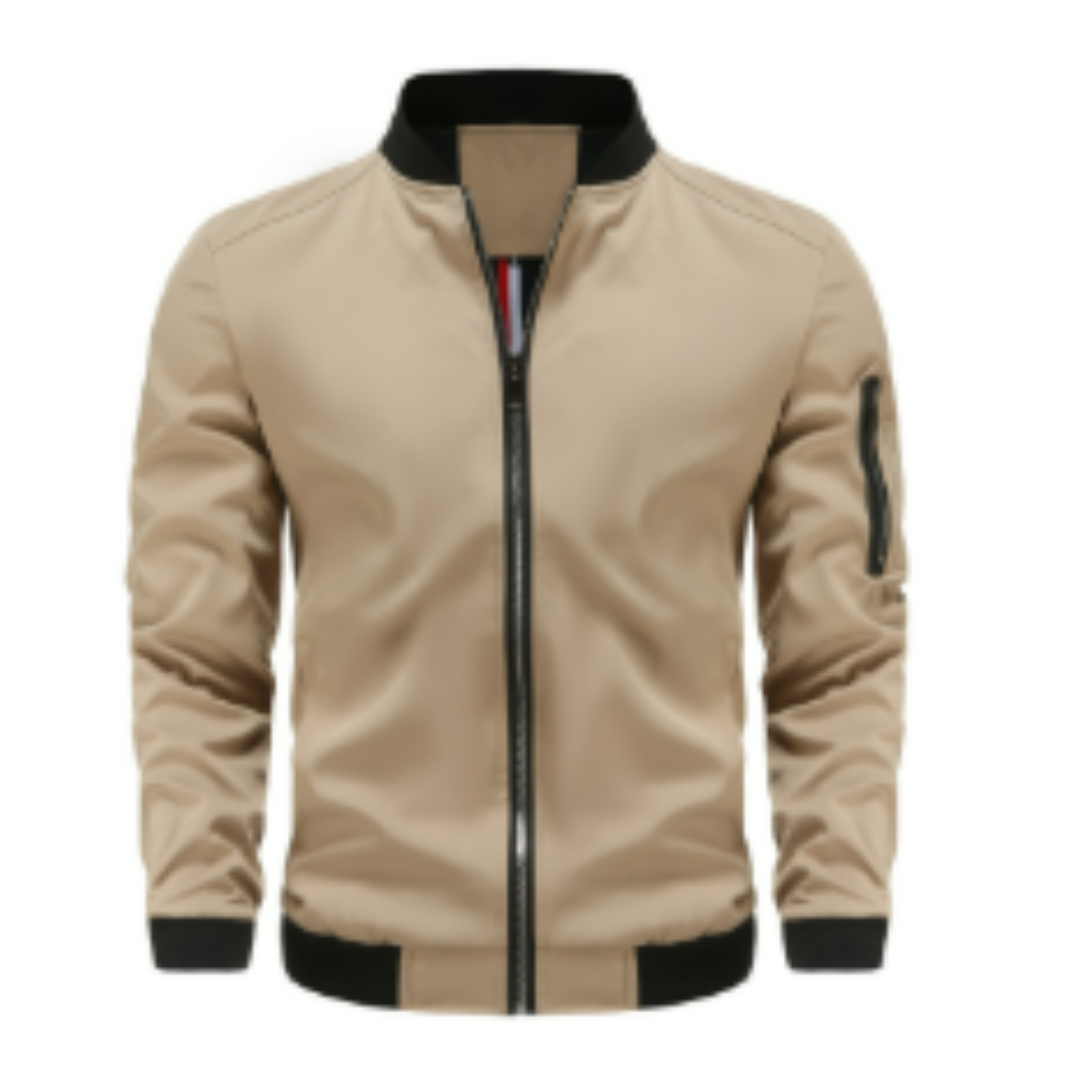 Ribbed Collar Full Zip Bomber Jacket for Men | Everyday Wear