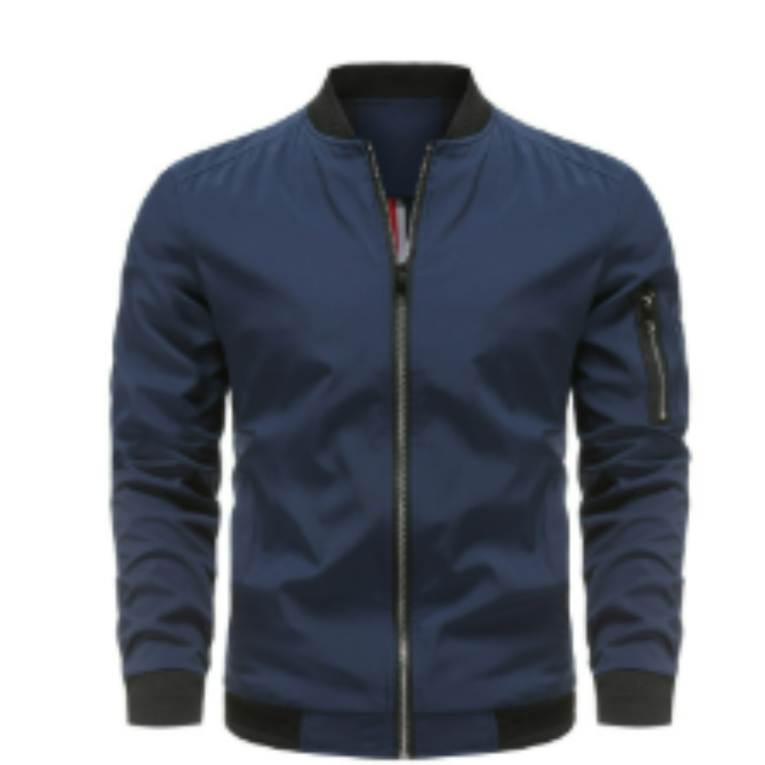 Ribbed Collar Full Zip Bomber Jacket for Men | Everyday Wear