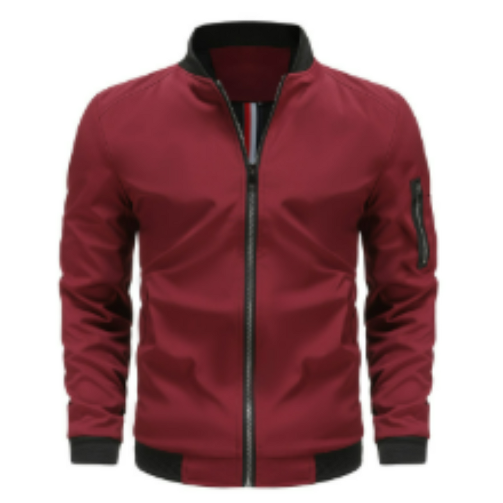 Ribbed Collar Full Zip Bomber Jacket for Men | Everyday Wear