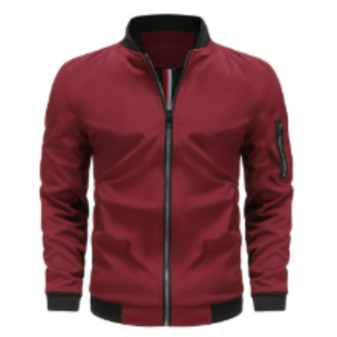 Ribbed Collar Full Zip Bomber Jacket for Men | Everyday Wear