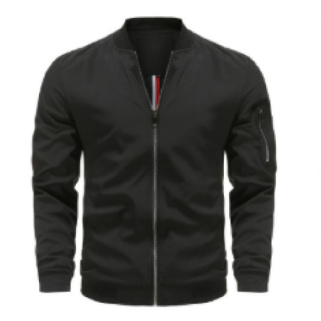 Ribbed Collar Full Zip Bomber Jacket for Men | Everyday Wear
