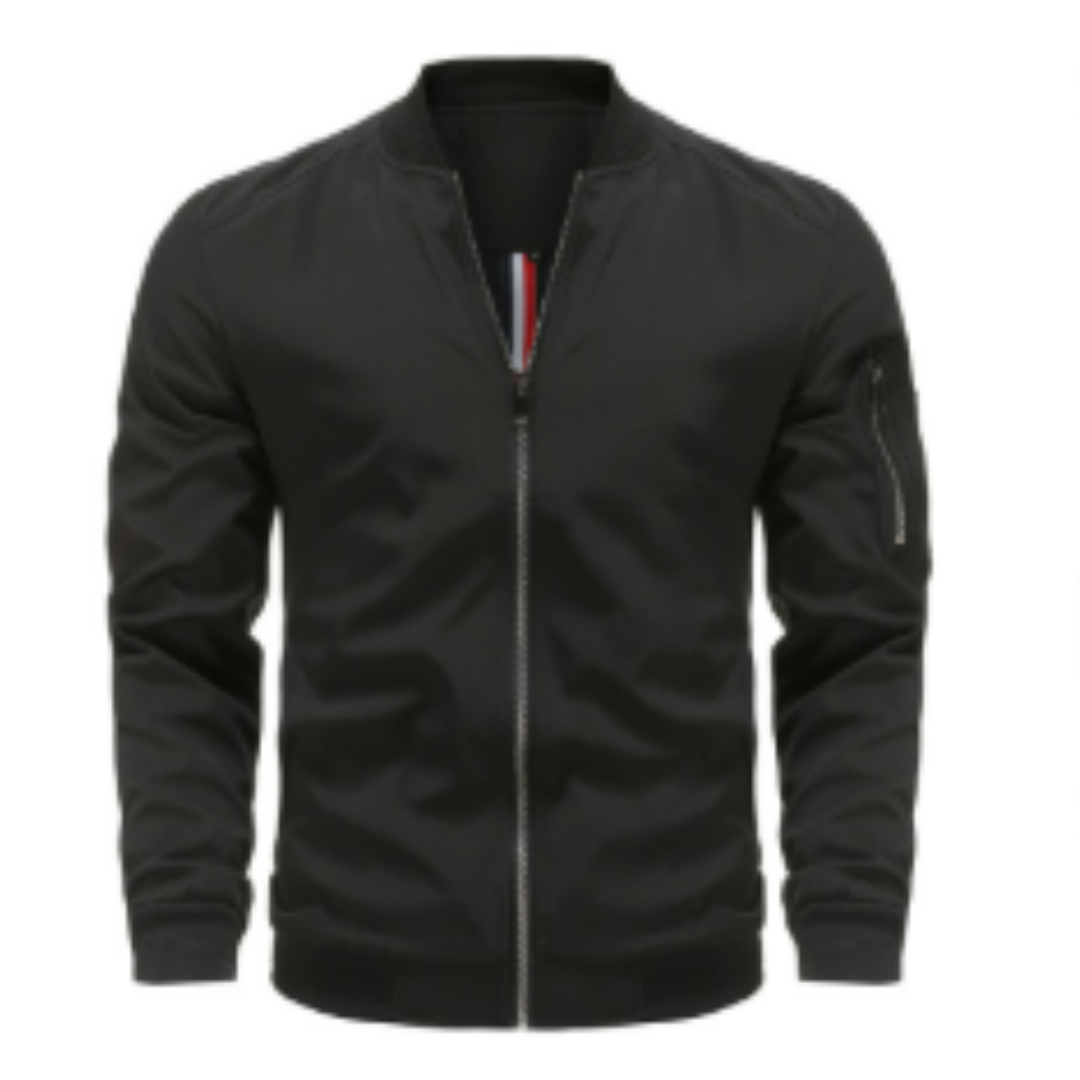 Ribbed Collar Full Zip Bomber Jacket for Men | Everyday Wear